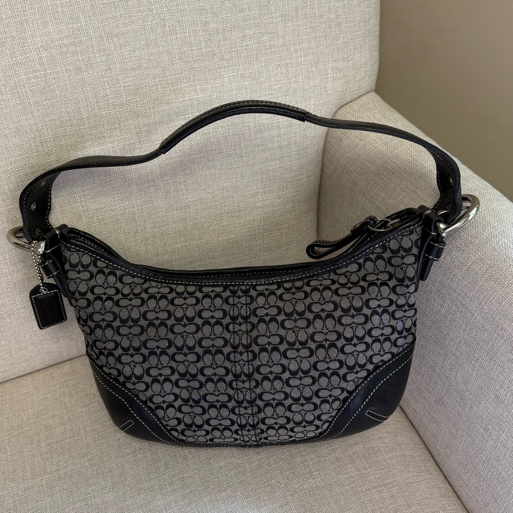 Vintage COACH 6351 Black Shoulder Hobo Bag Signature Canvas Leather